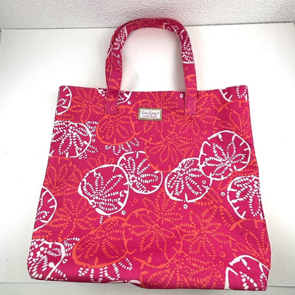 Lilly Pulitzer Tote Bag Womens OS Pink Sand Dollar Estee Lauder Canvas Preppy‎